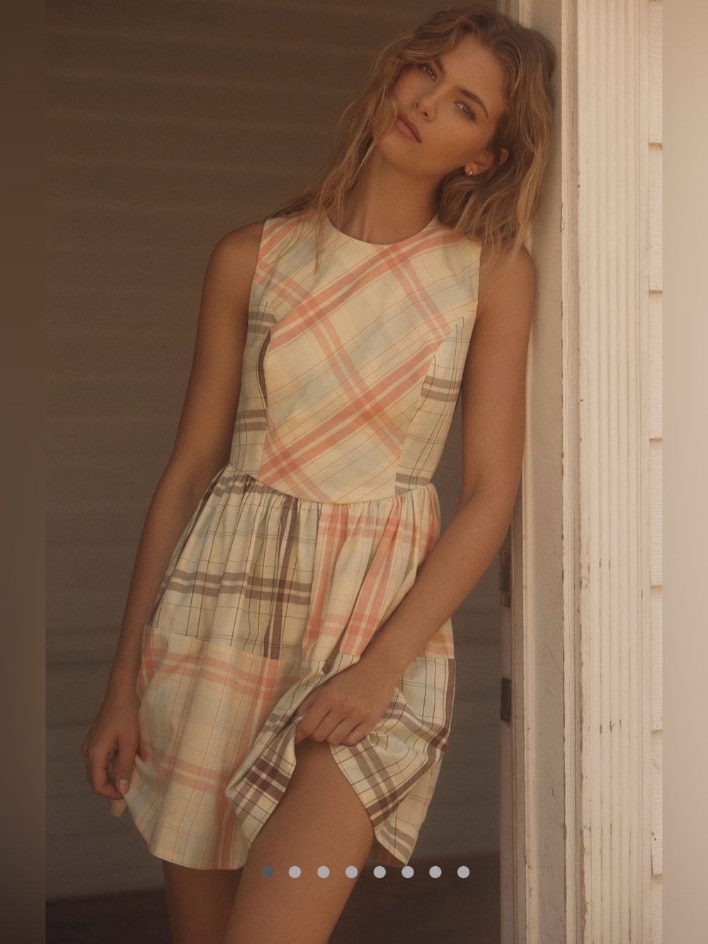 NWT Anthropologie Sleeveless Plaid Summer Dress in Soft Peach and Cream